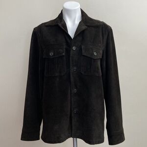 Vintage Y2K 2000s GAP Brown Suede Leather Jacket Button Up Pockets Mens XS